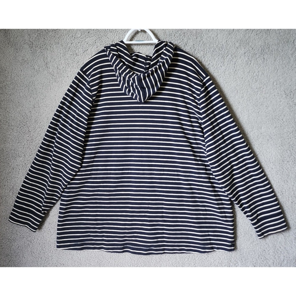 L.L. Bean Snap Front Hoodie Women 3X Blue White Striped Cotton Blend 502733 - Picture 9 of 11